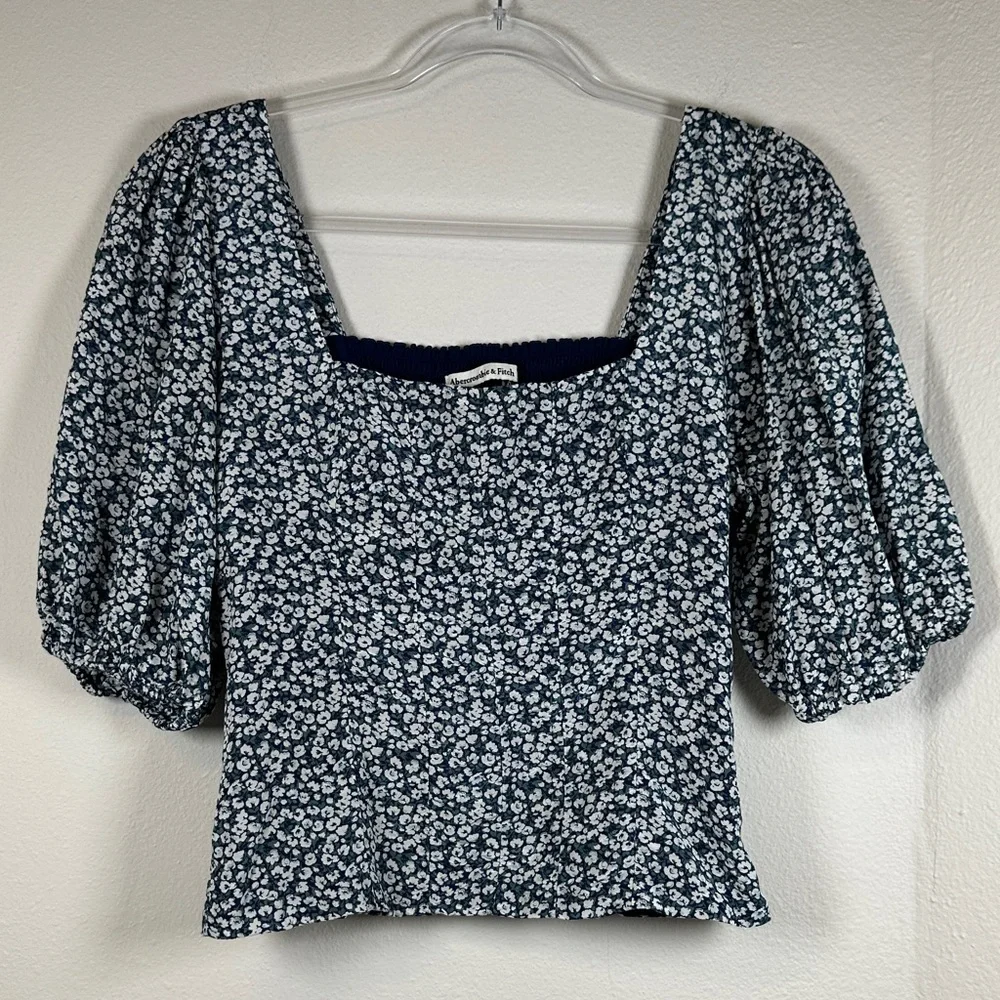 Abercrombie & Fitch Floral Puff Sleeve Cropped Blouse Smocked Back Top S